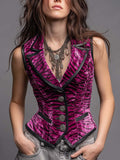 Magenta Vintage Animal Print Velvet Corset Vest