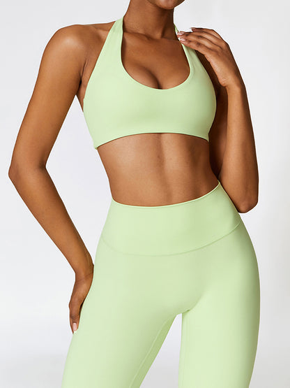 Skinny Wrap Backless Solid Color U-Neck Sports Bra