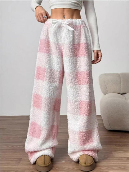 Women'S Christmas Contrast Plaid Straight-Leg Pants