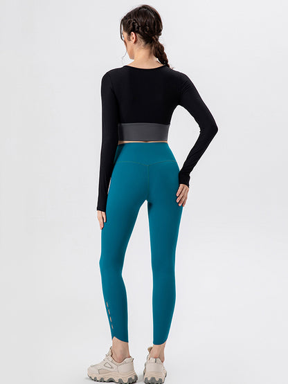 Skinny Leg Wrap Breathable High-Waisted Hollow Solid Color Leggings