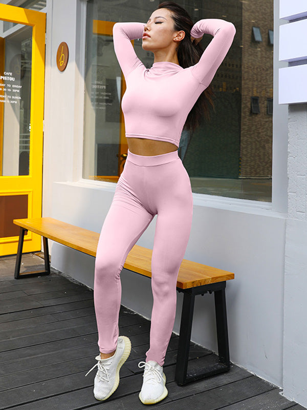 Long Sleeve Slim Solid Color Yoga&Gym Fitness Suit