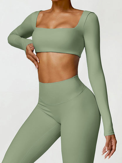 Skinny Wrap Solid Color Square-Neck Yoga Tops