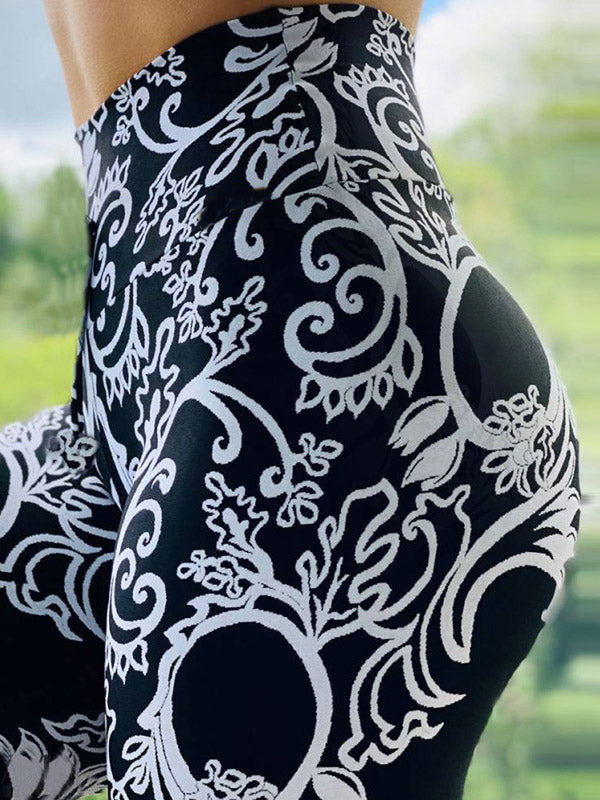 Black White Printing Tight Fitting High Waist  Leggings