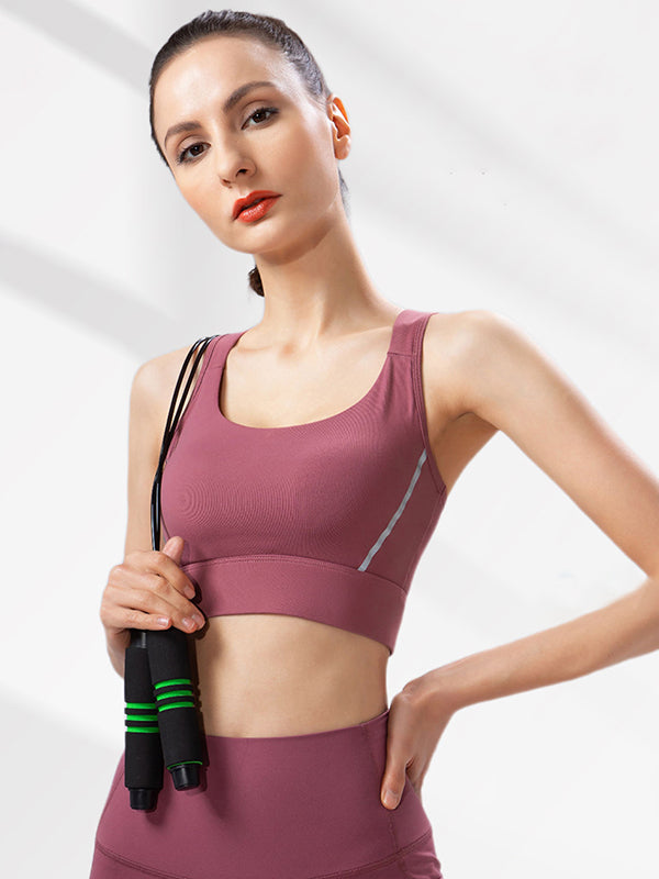 Wrap Hollow Solid Color Spaghetti-Neck Sports Bra