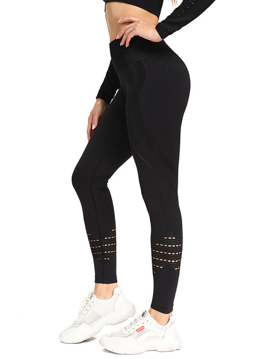 Solid Color Hollow Skinny Leg Yoga Leggings