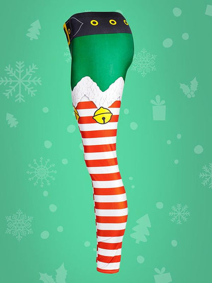 Christmas Striped Printed Sports Leggings