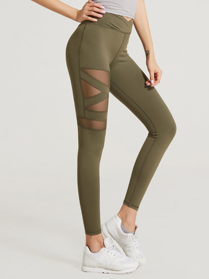 High-Waisted Mesh Solid Color Sports Leggings