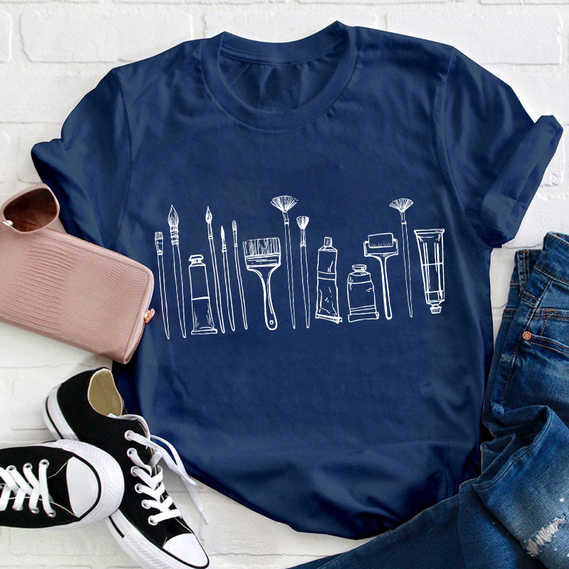 Paint Brushes Teacher T-Shirt