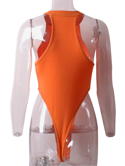 Solid Color Button Sleeveless Bodysuit