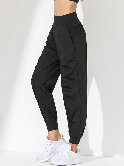 Loose High-Waisted Pockets Solid Color Athletic Pants