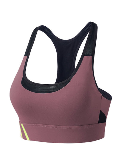 Color-Block Hollow Printed Wrap Spaghetti-Neck Sports Bra