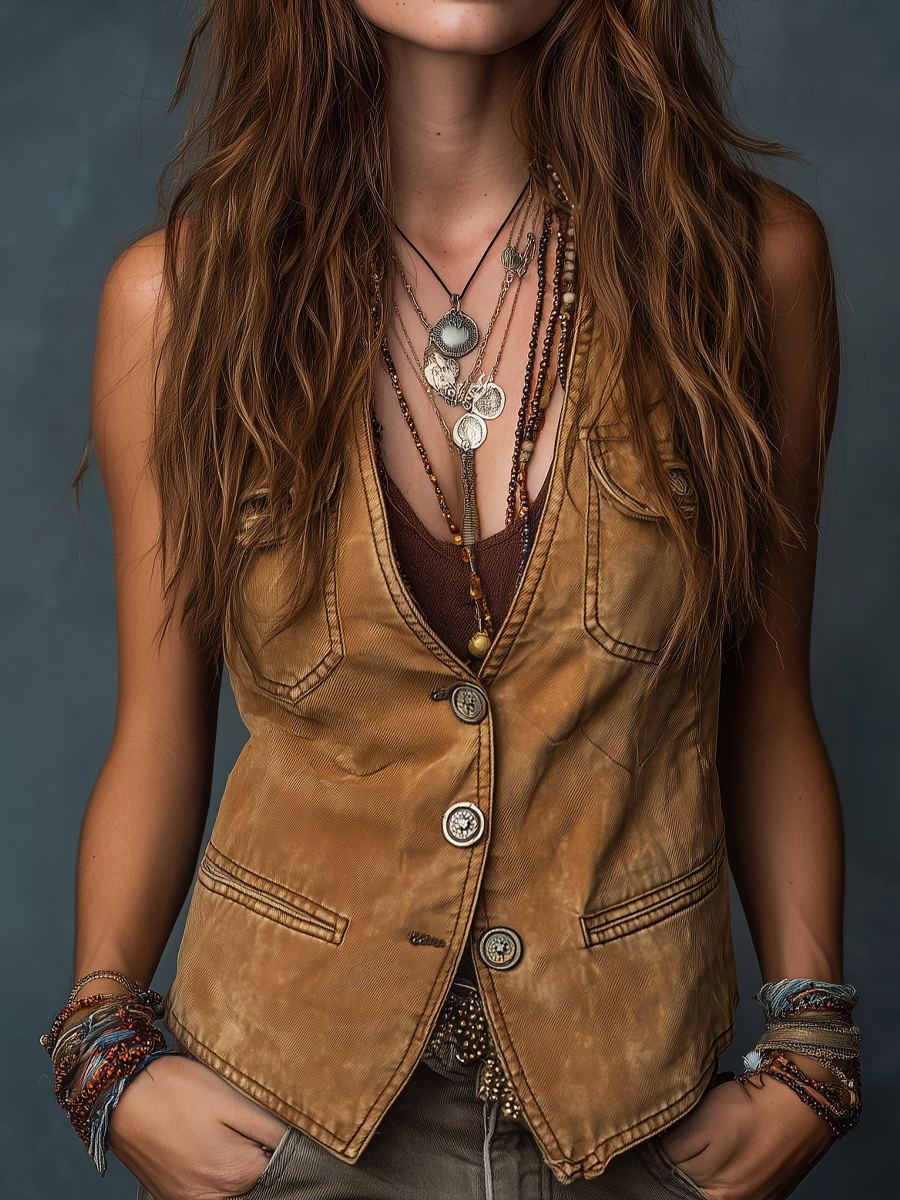 Vintage Washed Pocket Denim Vest