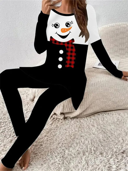 Women's Christmas Color Block Print Two-Piece Set