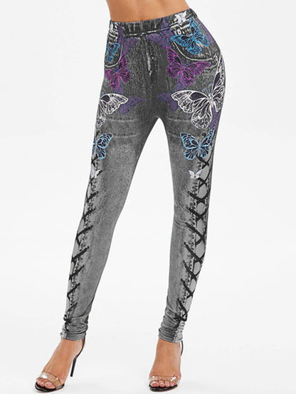 Fashion High-Waisted Butterflies Print Slim Fitness Leggings