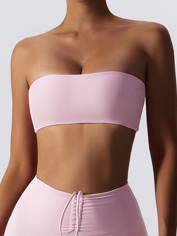 Sleeveless Wrap Non-Slip Solid Color Tube Sports Bra