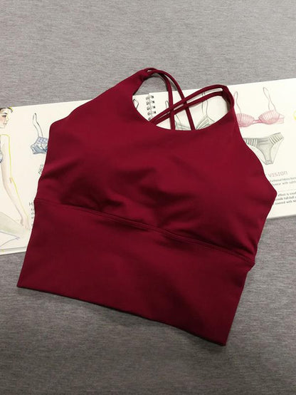 Solid Wrap Backless Sports Bra