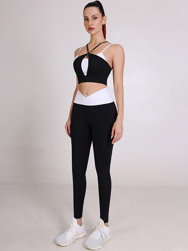 Fake Two Contrast Color Sports Bra&Leggings Suits