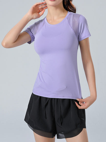 Wrap Hollow Letter Print Split-Joint Round-Neck Sports T-Shirts