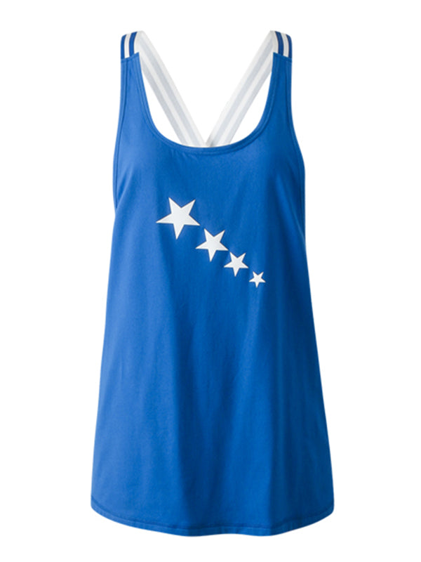 Stars Printed Breathable Back-Cross Sleeveless Vest Top