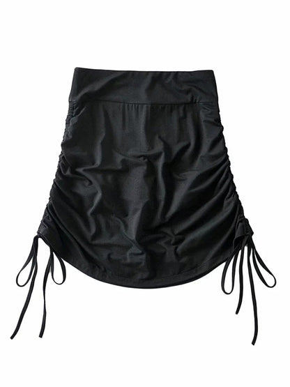 Solid Color Shirring Drawstring Wrap Skirts