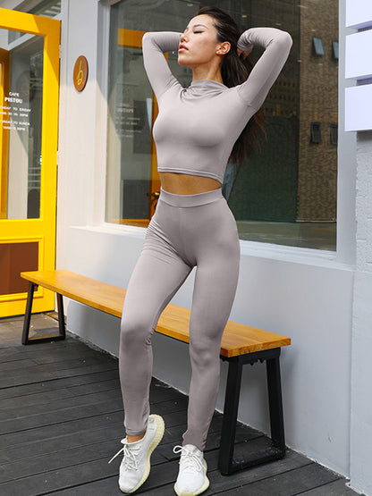 Long Sleeve Slim Solid Color Yoga&Gym Fitness Suit