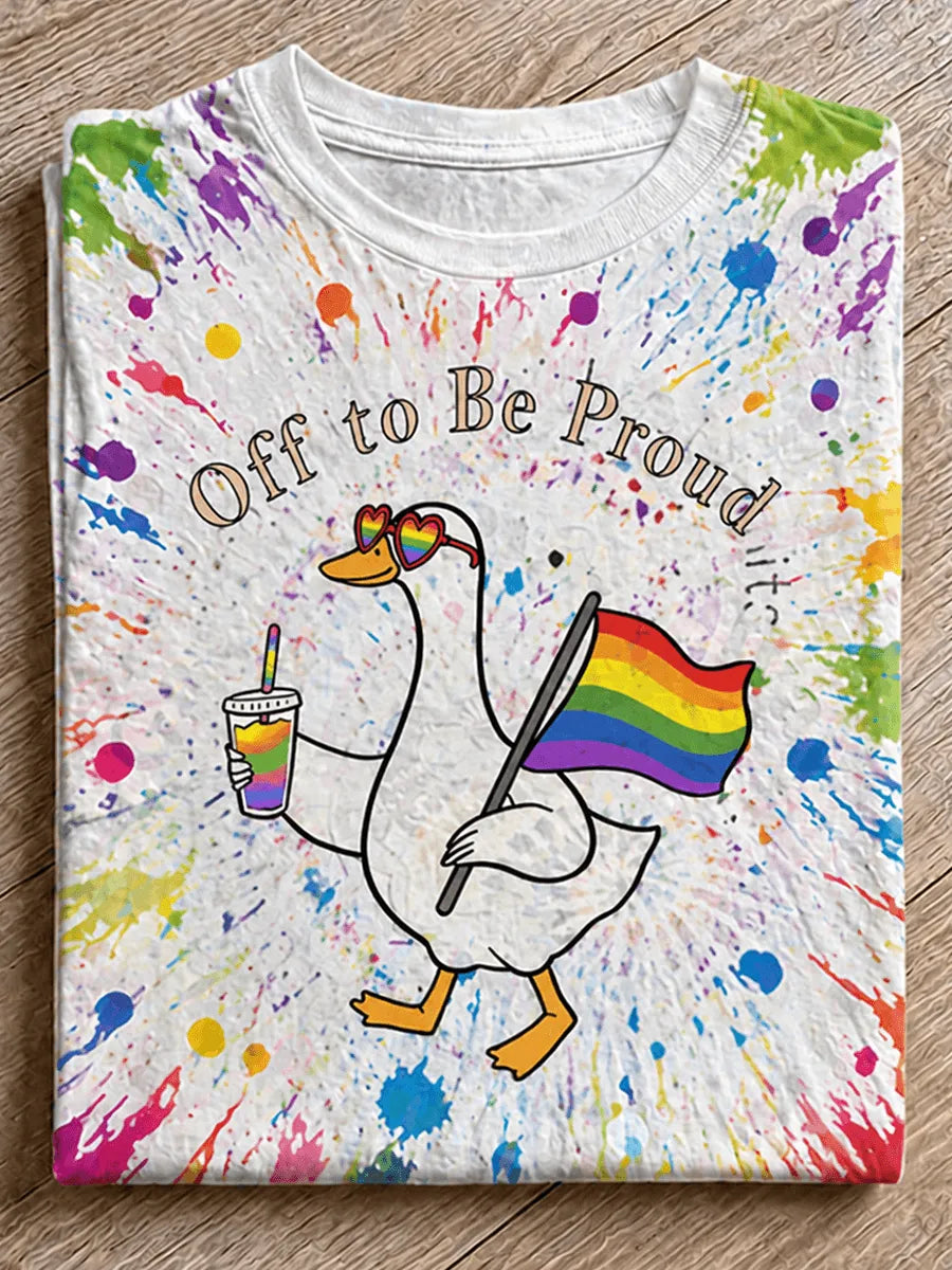 Gay Pride Rainbow Ink-Splatter Effect Crew-Neck Printed T-Shirt