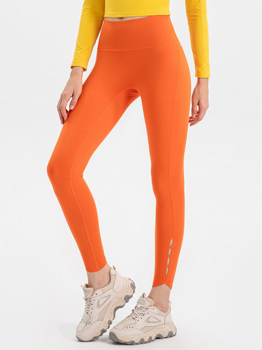 Skinny Leg Wrap Breathable High-Waisted Hollow Solid Color Leggings