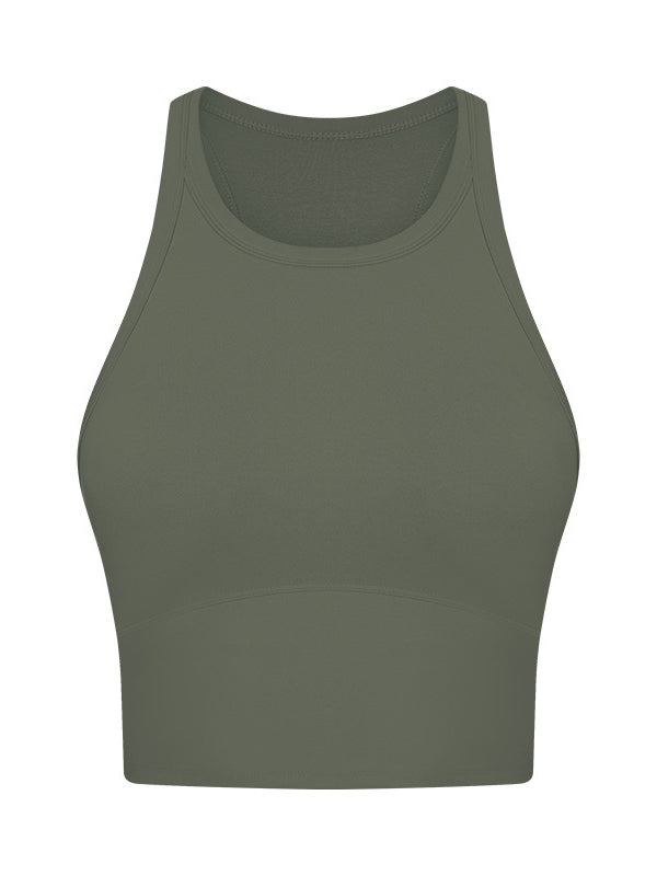 Skinny Wrap Yoga Tops Solid Color Round-Neck Bra