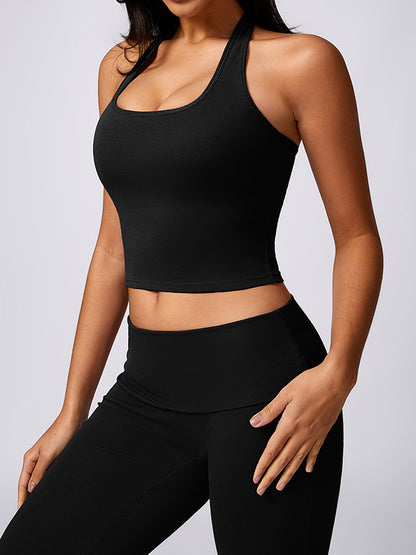 Skinny Sleeveless Backless Solid Color Halter-Neck Yoga Tops