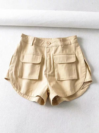 Casual Solid Loose Pockets Shorts Bottoms