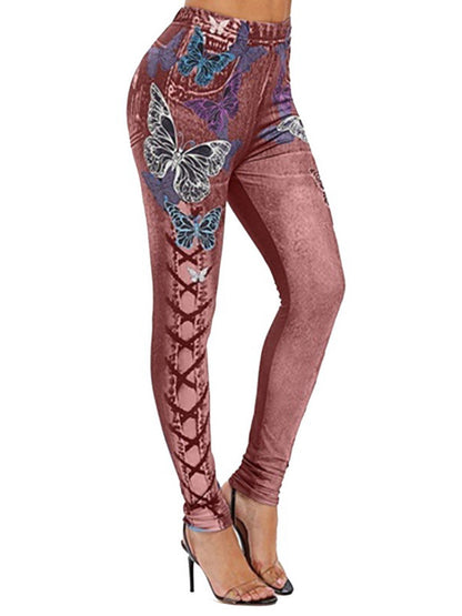 Fashion High-Waisted Butterflies Print Slim Fitness Leggings