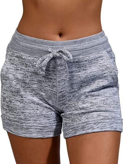 Solid Color Quick-Drying  High-Waisted Drawstring Sports Shorts