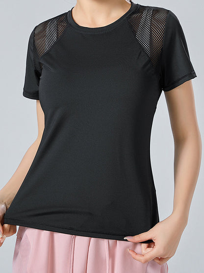 Wrap Hollow Letter Print Split-Joint Round-Neck Sports T-Shirts