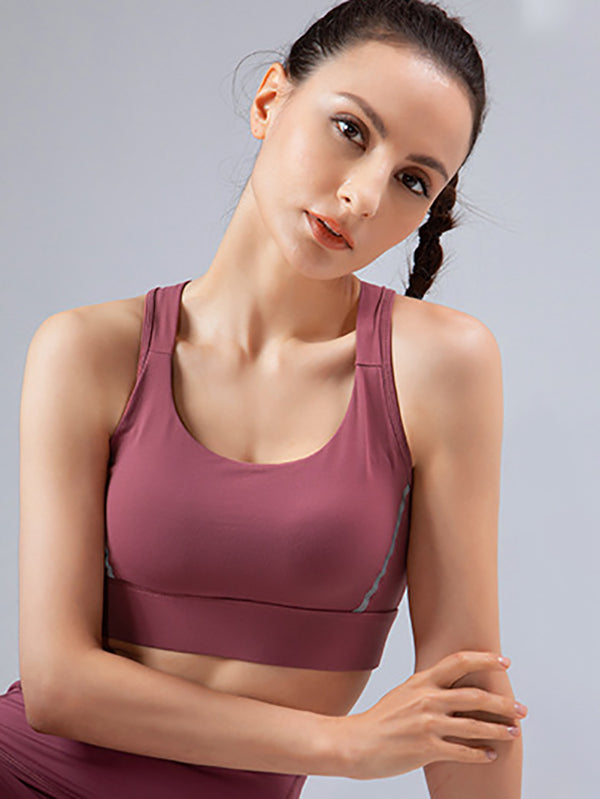 Wrap Hollow Solid Color Spaghetti-Neck Sports Bra