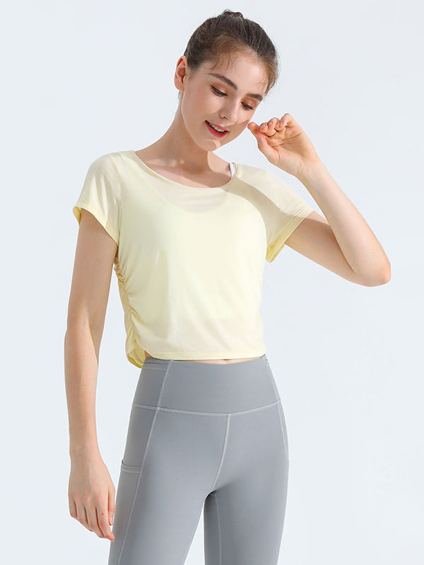 Loose Hollow Solid Color Round-Neck Yoga Tops