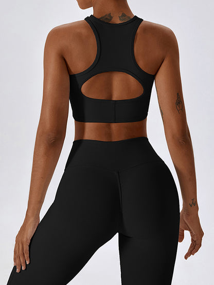 Cropped Skinny Hollow Solid Color Round-Neck Yoga Tops