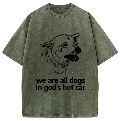 Sad Dog Funny Washed T-shirt