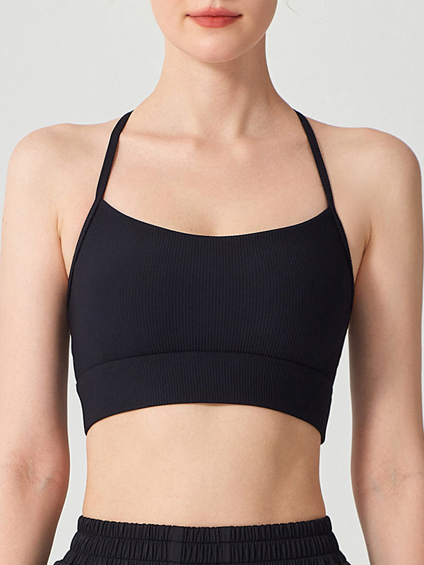 Wrap Hollow Solid Color Sports Bra