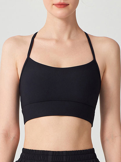 Wrap Hollow Solid Color Sports Bra