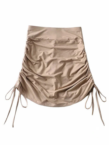 Solid Color Shirring Drawstring Wrap Skirts