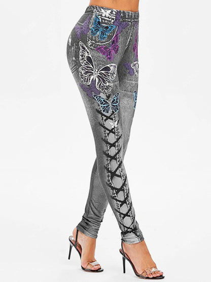 Fashion High-Waisted Butterflies Print Slim Fitness Leggings