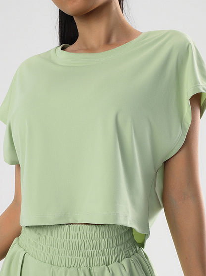 Loose Solid Color Round-Neck Yoga Tops