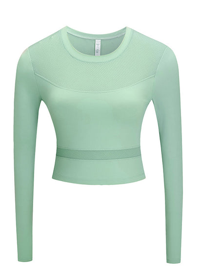 Split-Joint Long Sleeve Solid Color Slim Short Navel Top