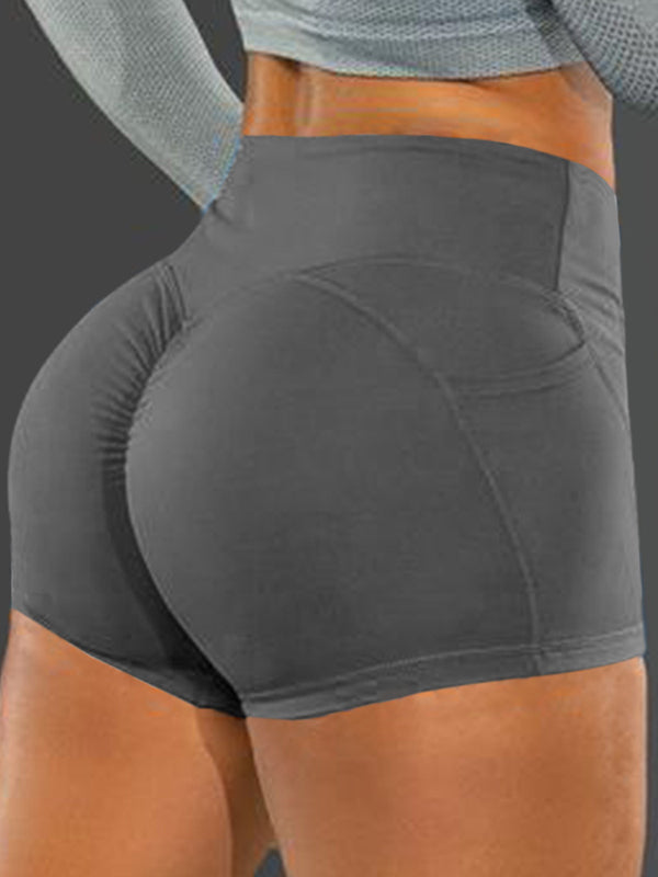 Soild Pocket High Waist  Buttock Lifting Tight Fitting Short