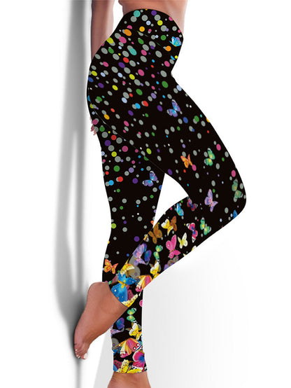 Skinny Wrap Butterfly Print High-Waisted Polka-Dot Leggings