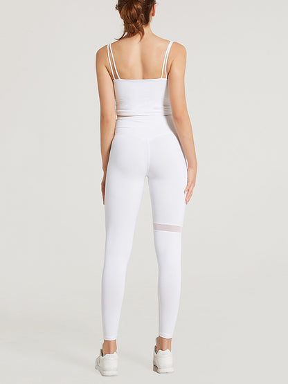 High-Waisted Mesh Solid Color Sports Leggings