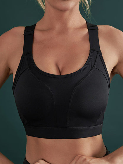 Skinny Wrap Buckle Sports Bra Elasticity Yoga Tops Hollow Solid Color Split-Joint Spaghetti-Neck Bra