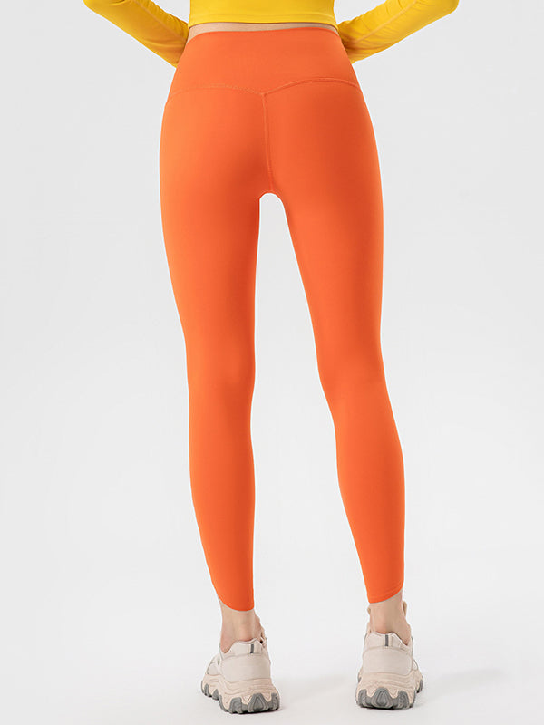 Skinny Leg Wrap Breathable High-Waisted Hollow Solid Color Leggings