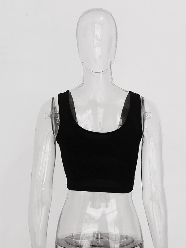 Skinny Wrap Hollow Solid Color Spaghetti-Neck Sports Bra