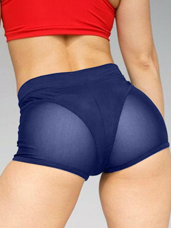 Solid Color Mesh Split-Joint High-Waisted Sports Shorts